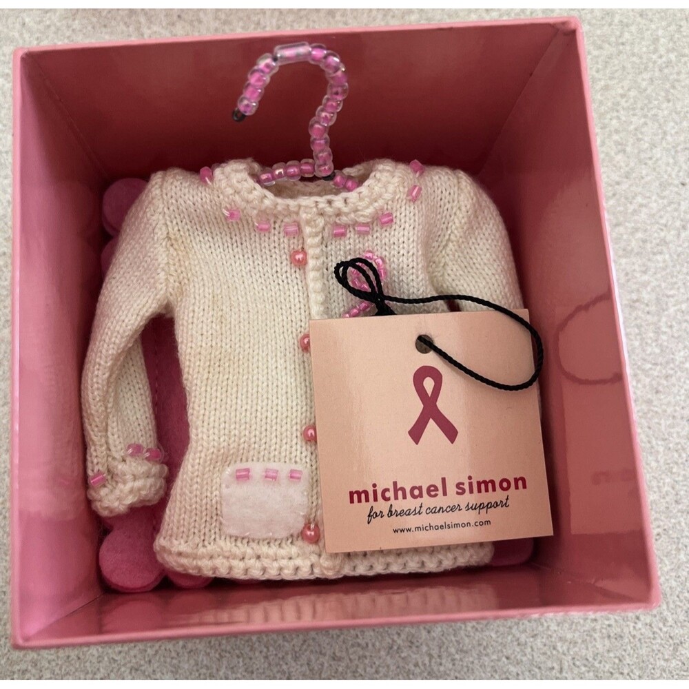 Michael Simon Breast Cancer Awareness Cardigan Sweater Ornament In Box - Picture 9 of 12